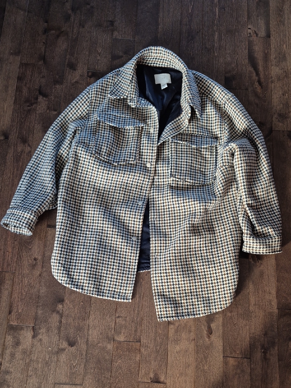 Women H&M Black & Cream Houndstooth Shacket Xxl